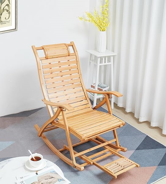 Składany fotel bujany do ogrodu i na balkon – 5-stopniowy, regulowany, bambusowy